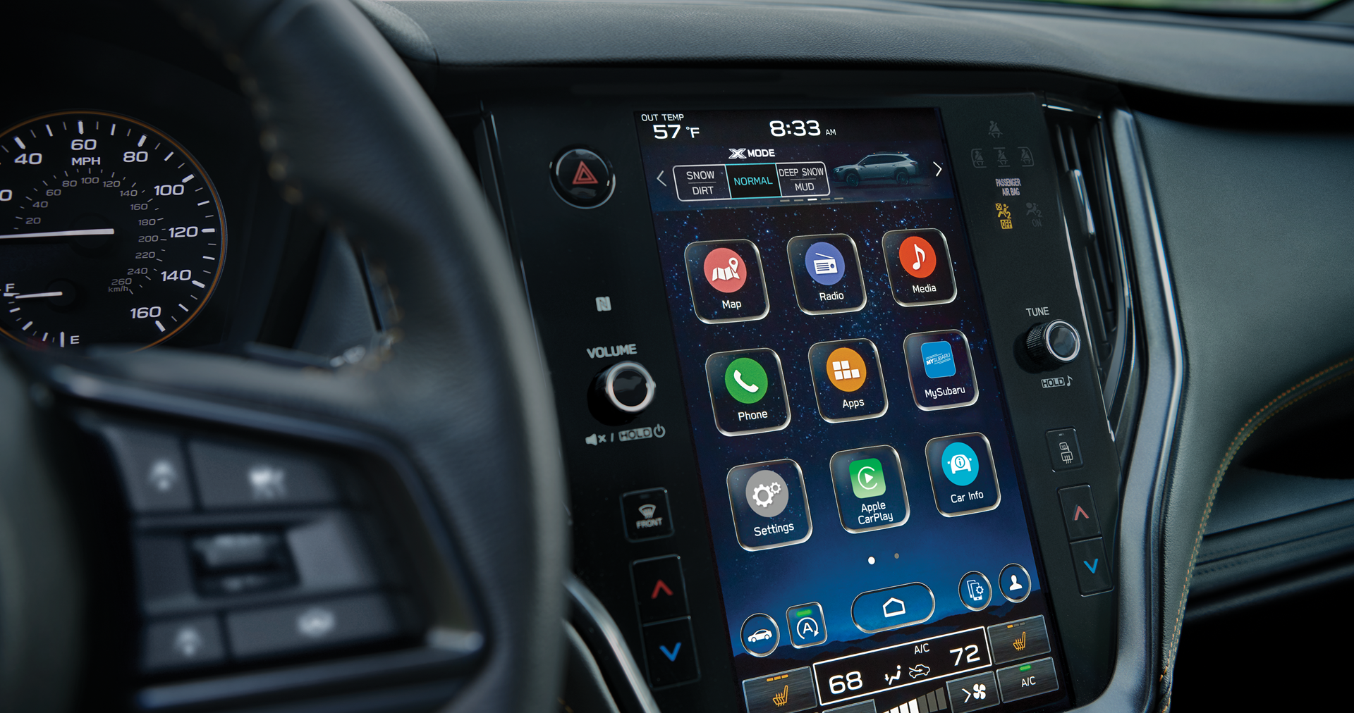 A close-up of the 11.6-inch touchscreen for the STARLINK Multimedia system on the 2023 Outback Wilderness. | Wyatt Johnson Subaru in Clarksville TN