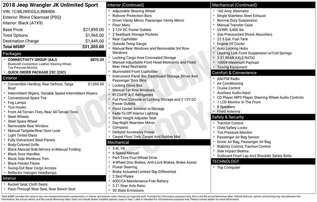 2018 Jeep Wrangler JK Unlimited Sport