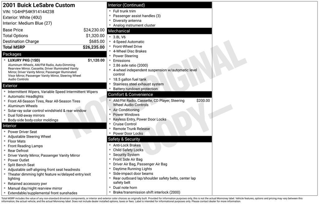 2001 Buick LeSabre Custom