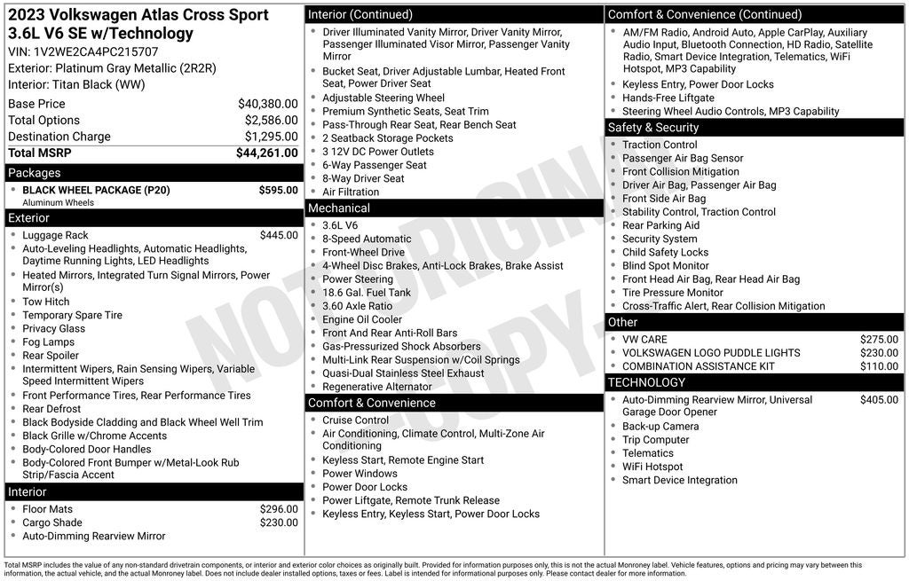 2023 Volkswagen Atlas Cross Sport 3.6L V6 SE w/Technology