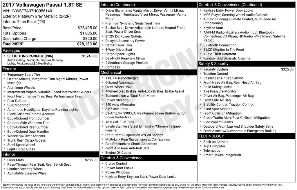2017 Volkswagen Passat 1.8T SE
