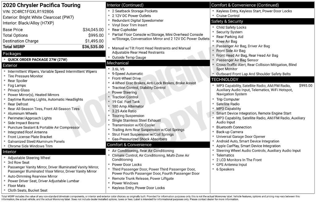 2020 Chrysler Pacifica Touring