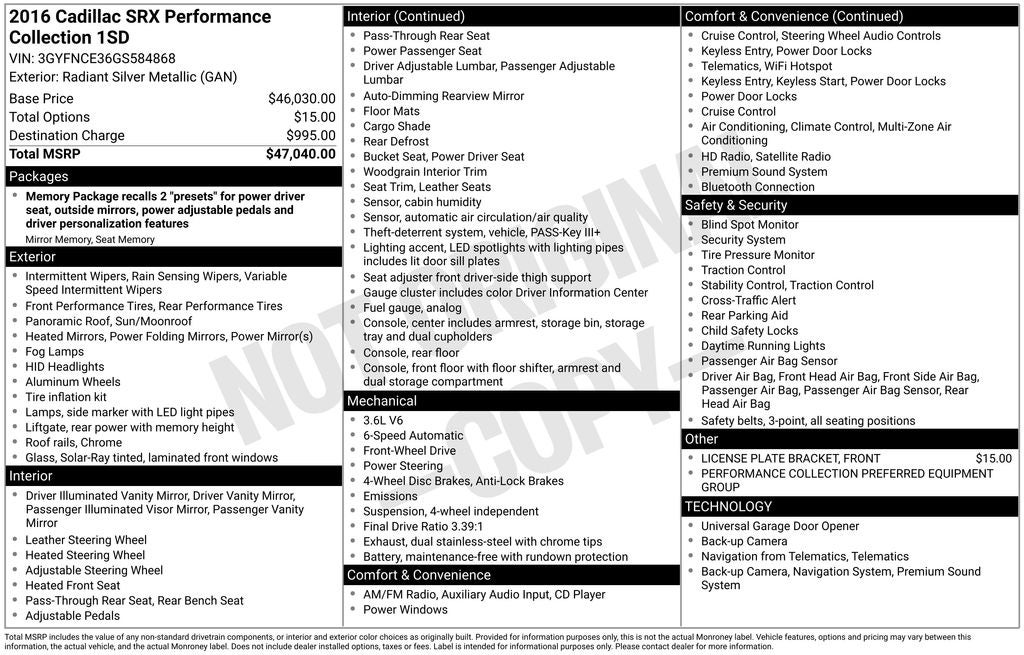 2016 Cadillac SRX Performance