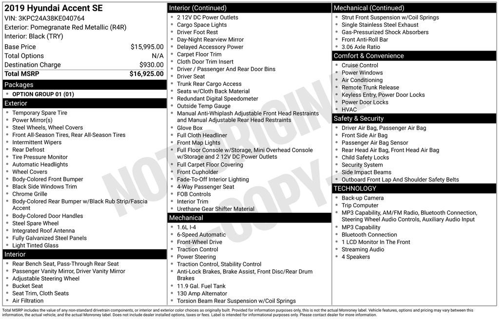 2019 Hyundai Accent SE