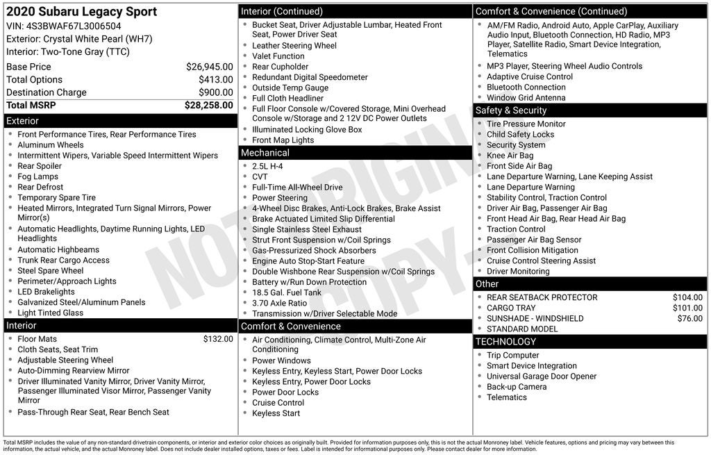 2020 Subaru Legacy 2.5i Sport