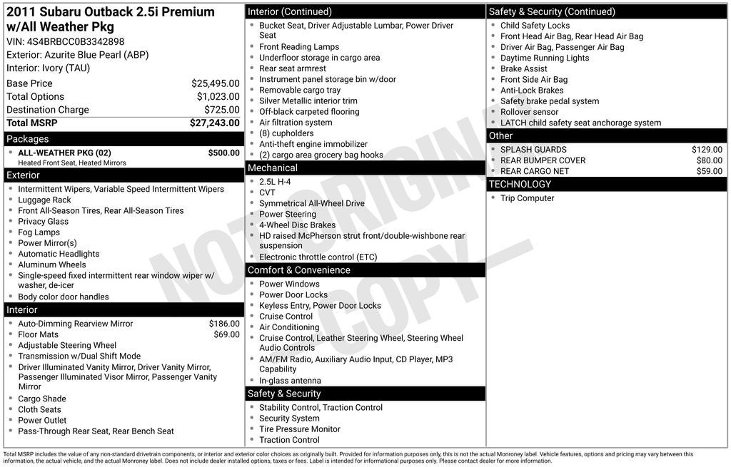 2011 Subaru Outback 2.5i Premium