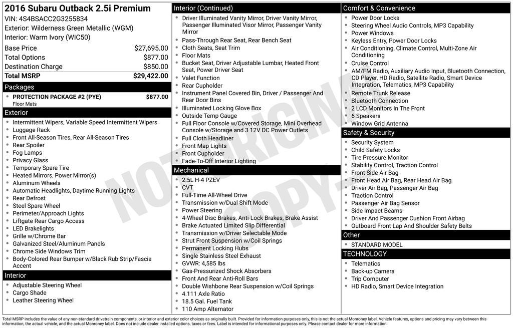 2016 Subaru Outback 2.5i Premium