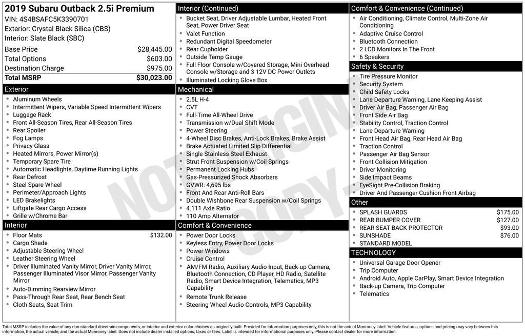 2019 Subaru Outback 2.5i Premium