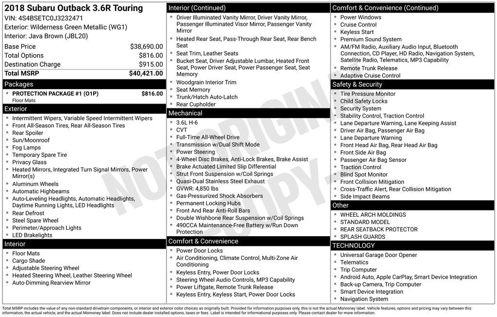 2018 Subaru Outback 3.6R Touring
