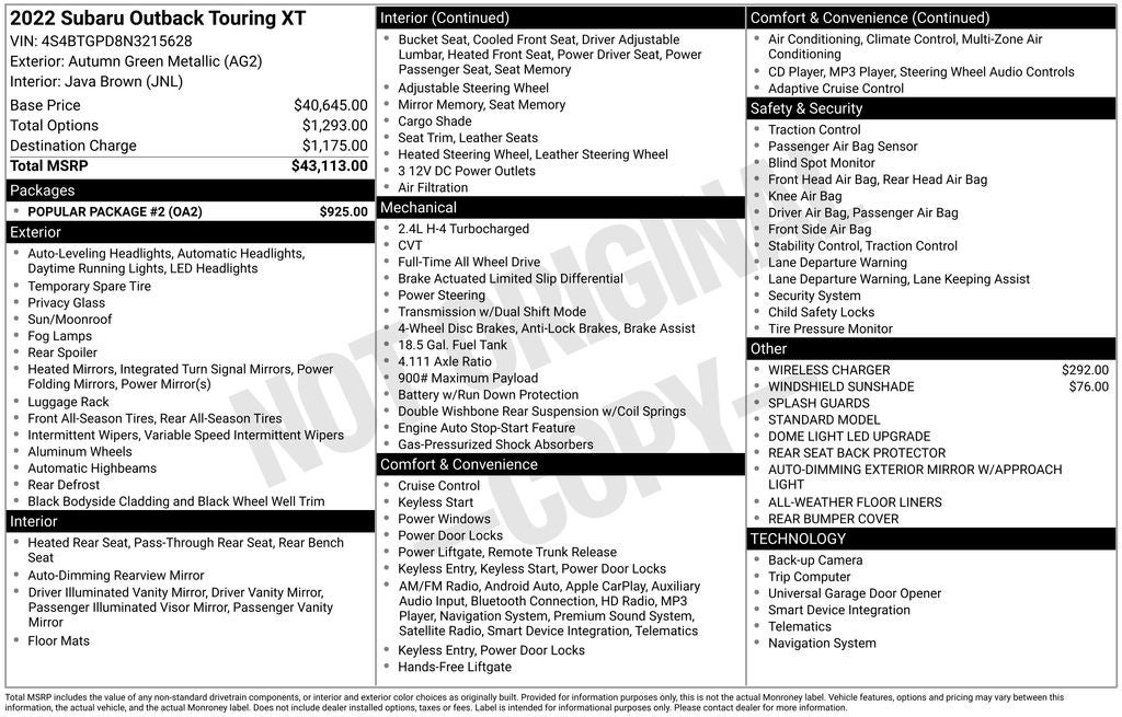 2022 Subaru Outback Touring XT