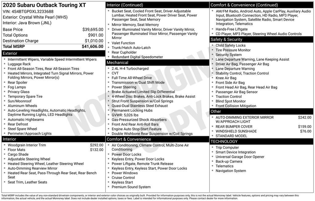 2020 Subaru Outback Touring XT