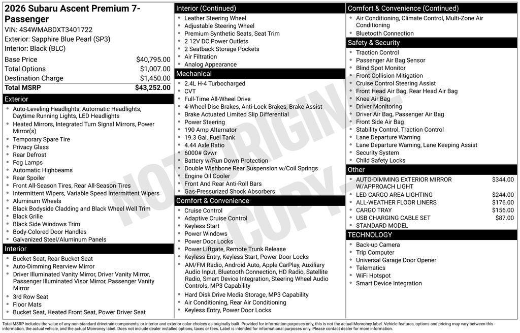 2026 Subaru Ascent Premium