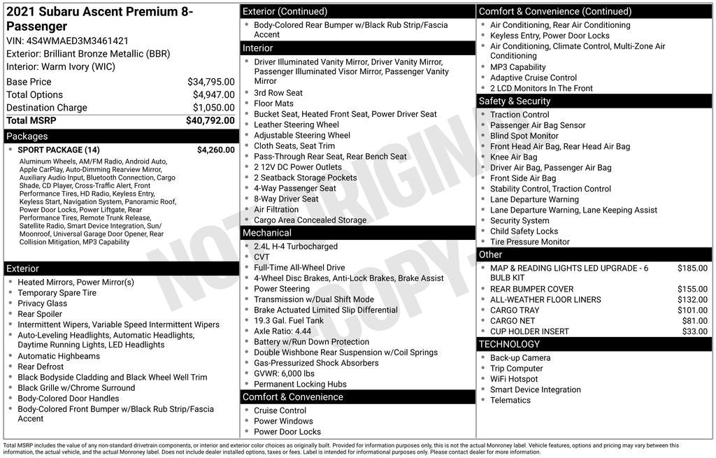 2021 Subaru Ascent Premium