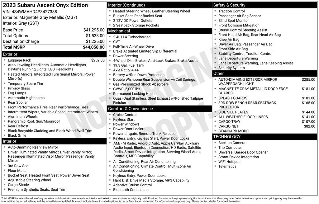 2023 Subaru Ascent Onyx Edition