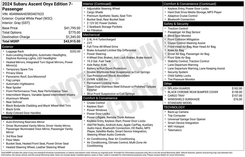 2024 Subaru Ascent Onyx Edition