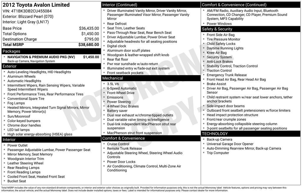 2012 Toyota Avalon Limited