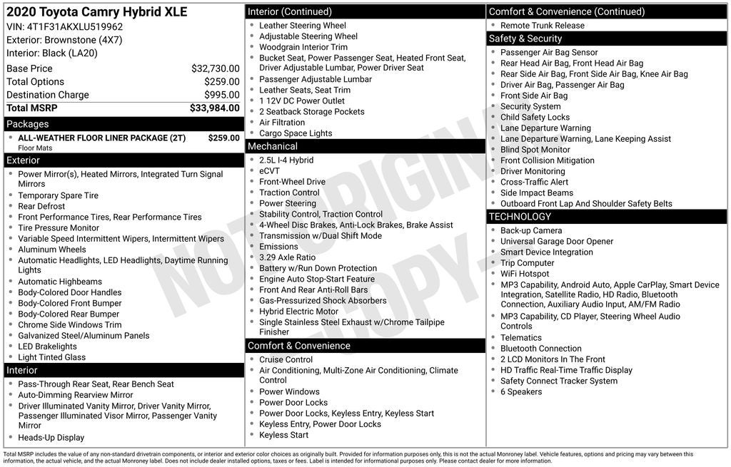 2020 Toyota Camry Hybrid XLE
