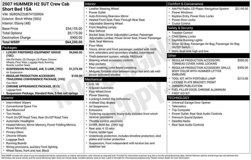 2007 Hummer H2 SUT Base
