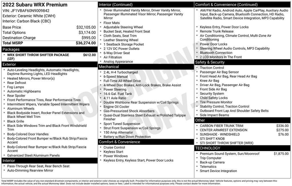 2022 Subaru WRX Premium