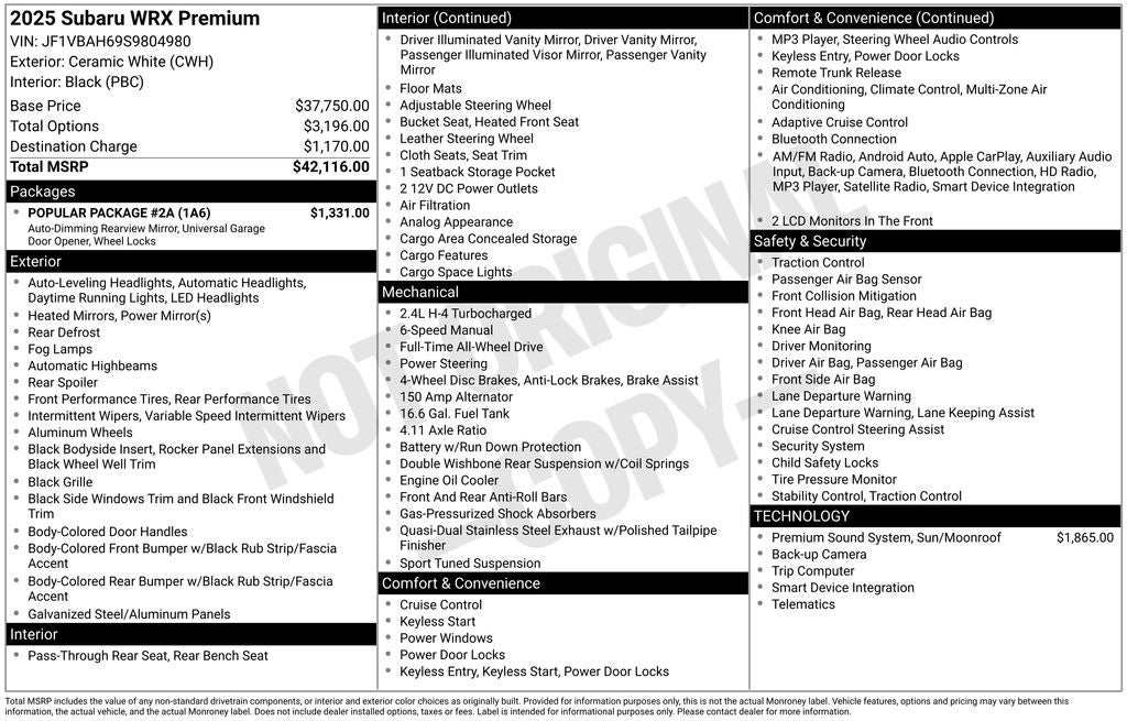 2025 Subaru WRX Premium