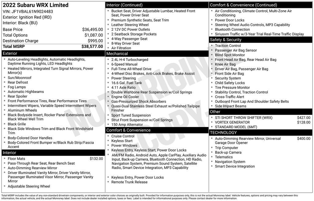 2022 Subaru WRX Limited