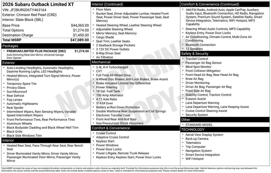 2026 Subaru Outback Limited XT