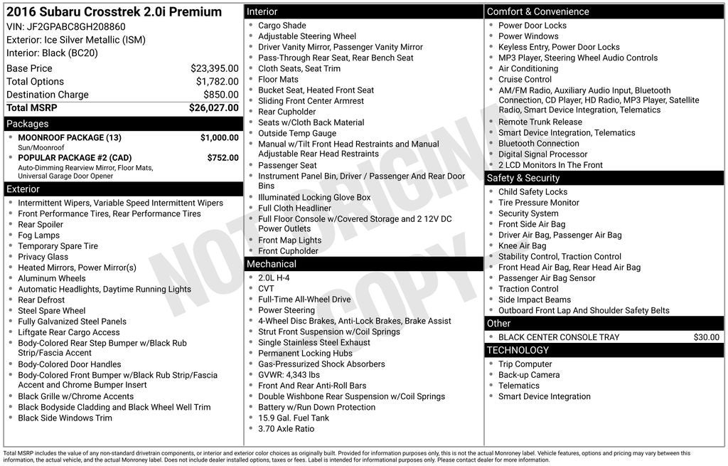 2016 Subaru Crosstrek 2.0i Premium