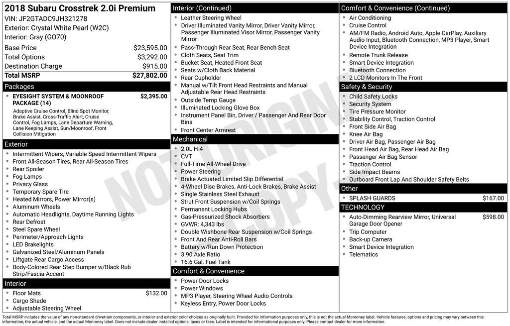 2018 Subaru Crosstrek 2.0i Premium
