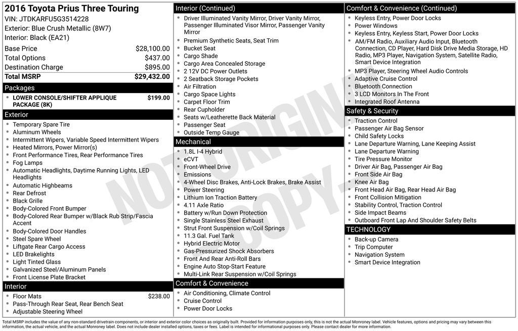 2016 Toyota Prius Two Eco
