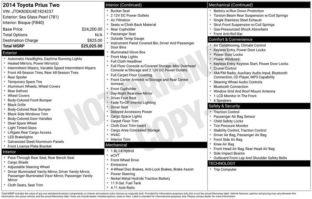2014 Toyota Prius One