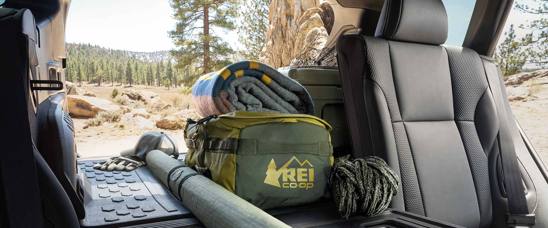Backseat with camping equipment